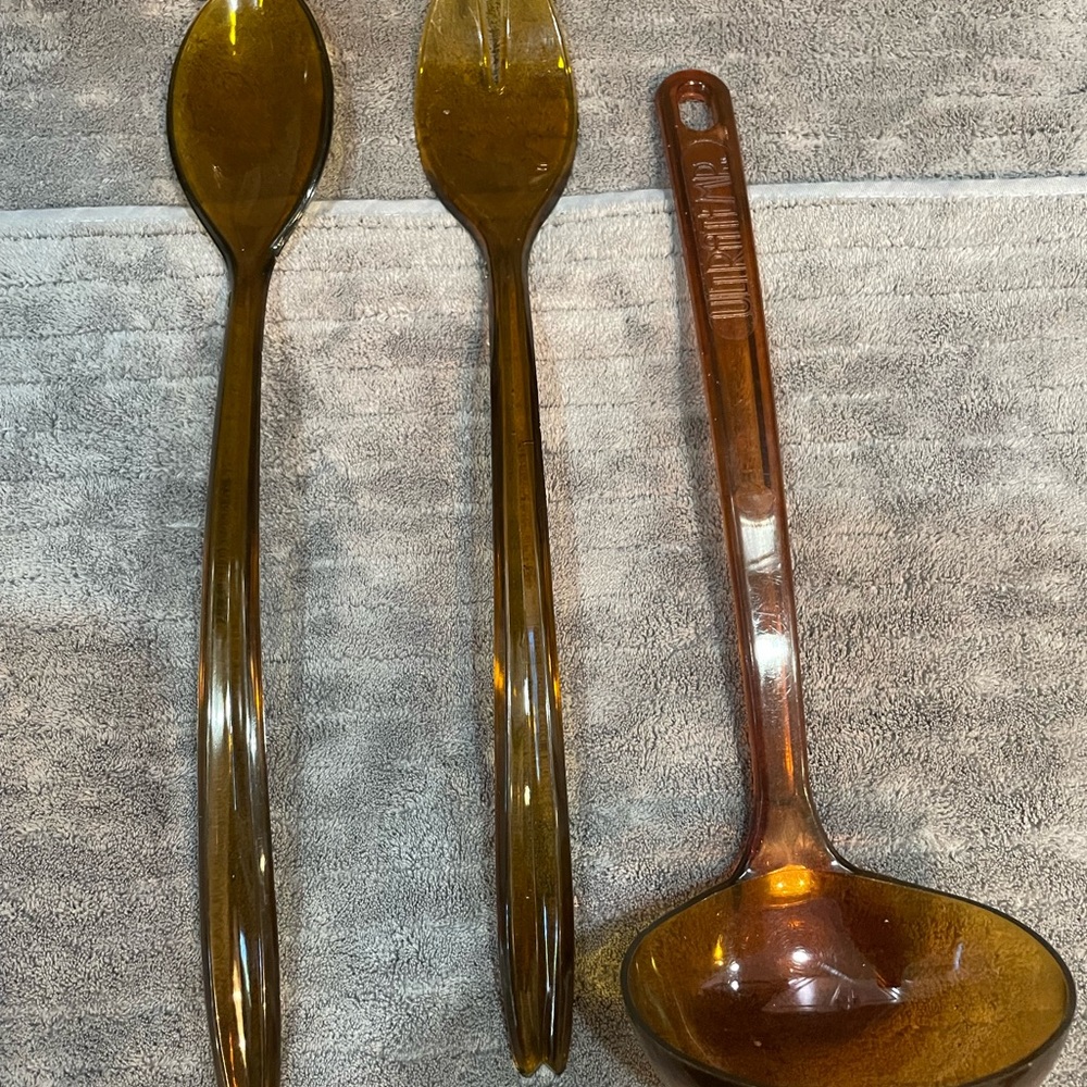 Ultratemp Amber Vintage Kitchen Ladle Utensils USA & Non Fork Spoon Lot